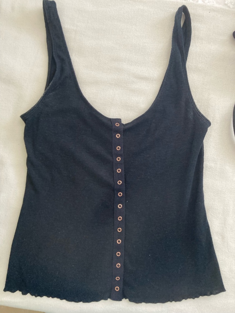 LG Black Ribbed Snap-Front Tank Top with Metal Eyelets